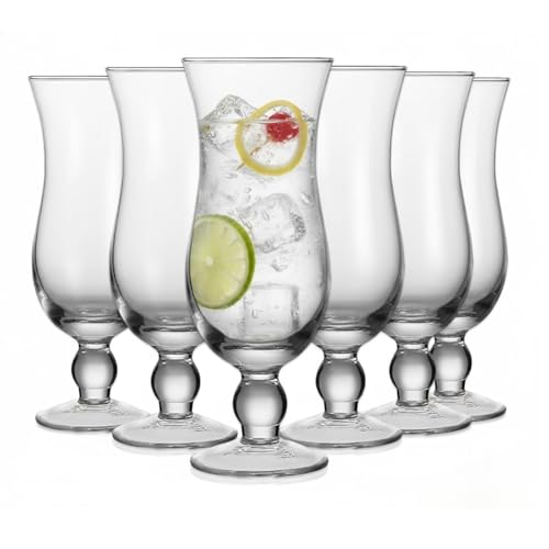 Khen 6 Pack 14oz Hurricane Glasses - Clear Tulip Drinkware for Cocktails, Juices, Water, Tropical Beverages