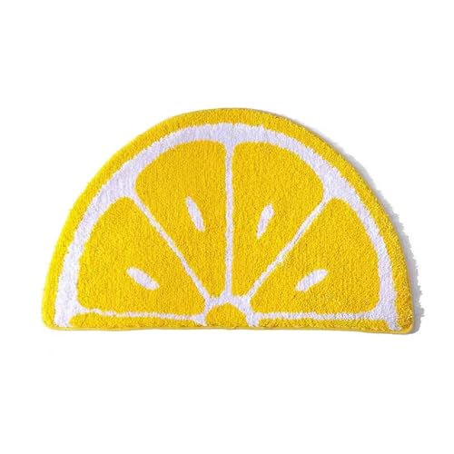 Lemon Semi-Circle Bath Mat - Absorbent Anti-Slip Bathroom Rug, Yellow