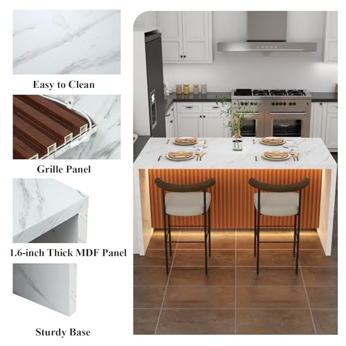 63" Modern Imitation Marble Dining Table with RGB LED Lights