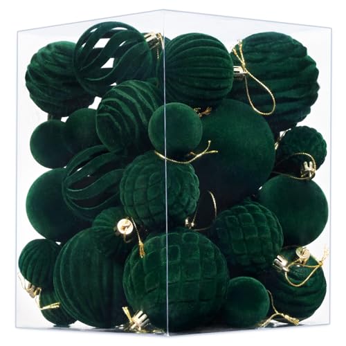 Waipfaru 38Pcs Green Velvet Christmas Ornaments Set - Shatterproof Holiday Decorations