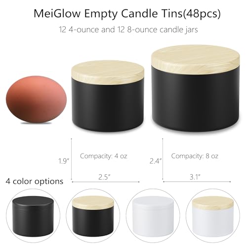 48PCS Metal Candle Tins Set - 24 x 8oz & 24 x 4oz with Lids