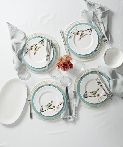 Lenox Chirp Saucers Set of 4 - Porcelain Party Plates with Bird & Flower Scene
