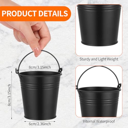 28 Pcs Mini Metal Buckets with Handles - Galvanized Black Party Favors