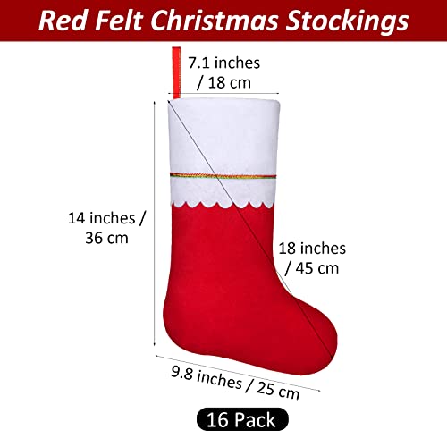 ANVAVO 16 Pack Christmas Stockings 18 Inch Red Felt Holiday Fireplace Decorations