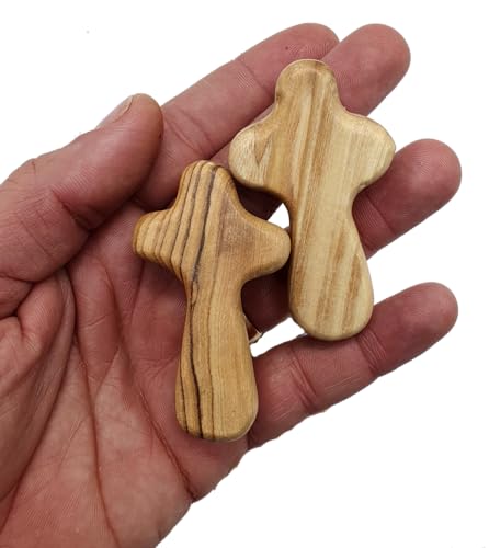 Small Olive Wood Pocket Comfort Crosses - Set of 2 Holy Land Prayer Crosses