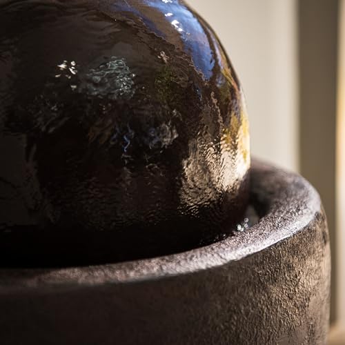 26-Inch Modern Round Stone Sphere Water Fountain with LED Lights