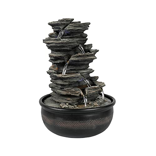 5-Tier Tabletop Water Fountain with LED Lights - Indoor Cascading Waterfall
