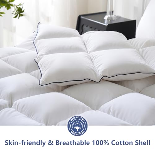 Luxurious King Size Feather Comforter - 100% Cotton, All Season, Soft & Fluffy