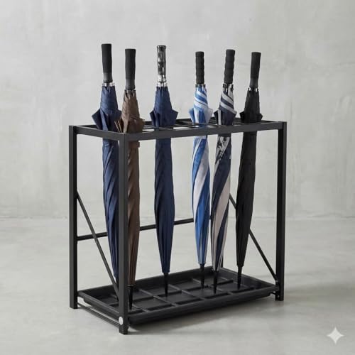 Folding Umbrella Stand Rack with Drip Tray, 15-Umbrella Storage Organizer