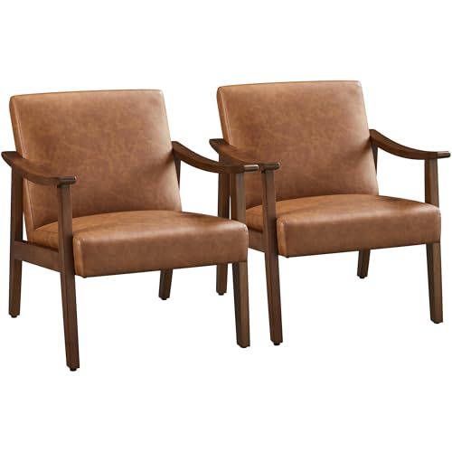 Mid-Century Modern Faux Leather Armchairs, Set of 2 - Brown