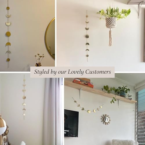 36-Inch Hammered Gold Metal Moon Phase Wall Decor - Boho Celestial Art