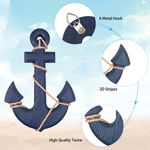 2-Piece Nautical Wooden Ship Wheel and Anchor Wall Art Decor Set