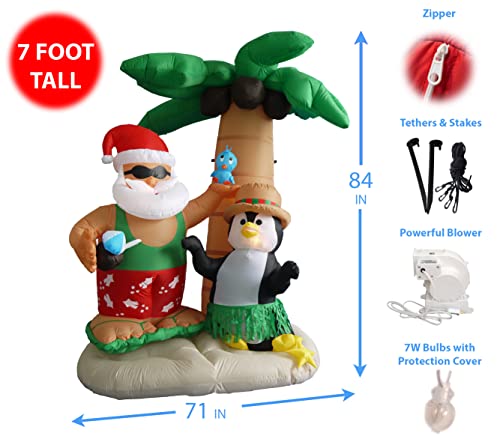 7FT Inflatable Santa Claus & Penguin with Palm Tree Holiday Yard Decor
