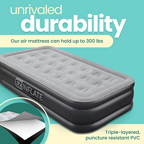 Twin Size Double-High Air Mattress with Built-in Pump - Waterproof & Portable Blow Up Bed for Camping & Travel