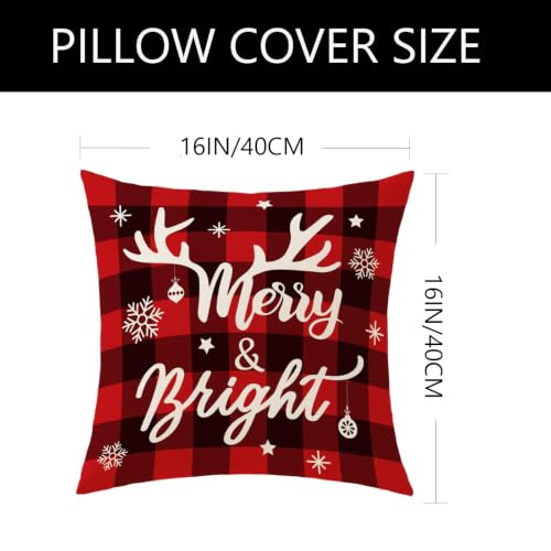 YOSICHY Set of 4 Buffalo Plaid Christmas Pillow Covers 16x16 Inches - Farmhouse Holiday Decor