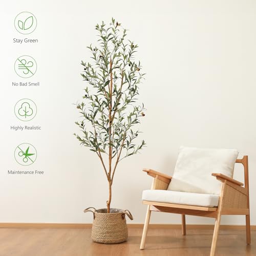 6FT Artificial Olive Tree with Real Wood Trunk & Silk Leaves