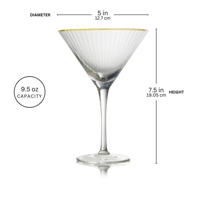 QUALIA Rocher Crystal Martini Glasses Set of 4 Unique Martini Glasses for Wedding, Lead-Free Hand Blown Ribbed Glassware, 9.5 oz Unique Cocktail Glass, Wedding Gifts For Women, Espresso Martini Gifts
