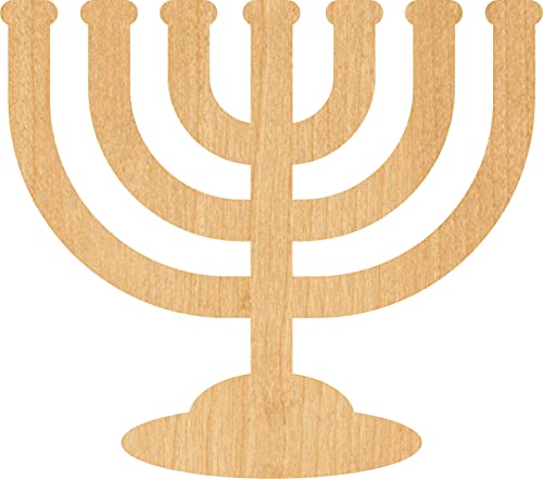 4-Inch Menorah Laser Cut Wood Shape, Unfinished Baltic Birch Craft Supply