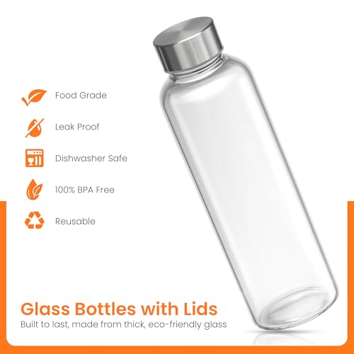 18oz Glass Juice Bottles with Stainless Steel Lids, 6-Pack Set