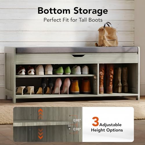 39-Inch Shoe Storage Bench with Cushioned Seat and Hidden Cabinet