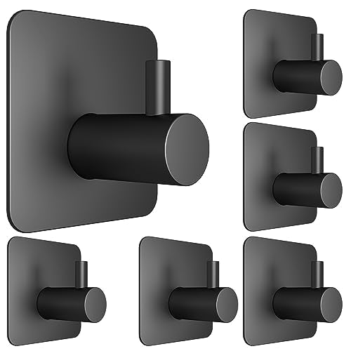 6-Piece Heavy Duty Adhesive Wall Hooks - Waterproof Stainless Steel Hooks