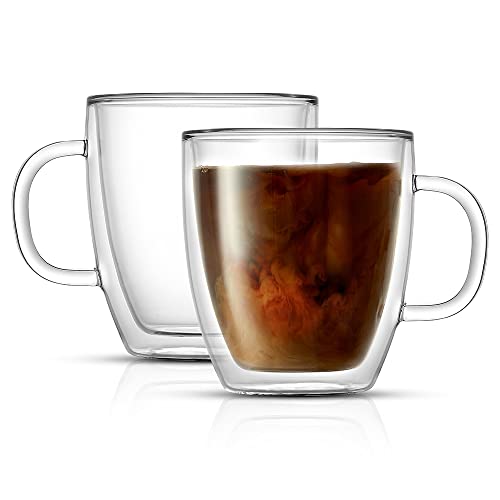 JoyJolt Savor Double Wall Insulated Glass Coffee Cups - Set of 2, 13.5oz, Clear - Coffee Mug Variation