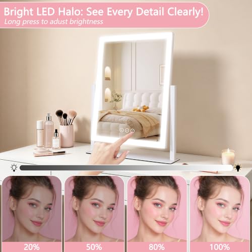 White 16.7x13.2 Inch Lighted Vanity Mirror with 3 Lighting Modes & Dimmable Touch Control