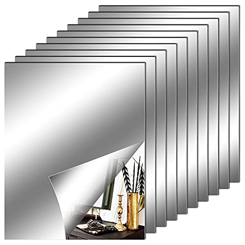 10-Piece Self-Adhesive Flexible Mirror Tiles, 8x10 Inch Wall Stickers