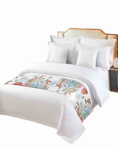 Coastal Sea Turtle Satin Bed Runner for King Size Bed - 94 x 20 Inch