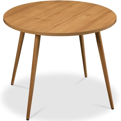 35.5-Inch Round Mid-Century Modern Dining Table for 4, Pecan Wood Finish