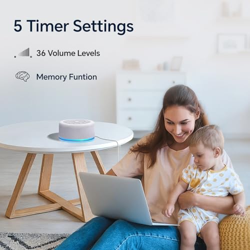 White Noise Sound Machine with 12 Color Night Lights - 30 Soothing Sounds & 5 Timers