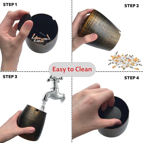 Large Stainless Steel Outdoor Ashtray with Lid - Windproof & Smokeless