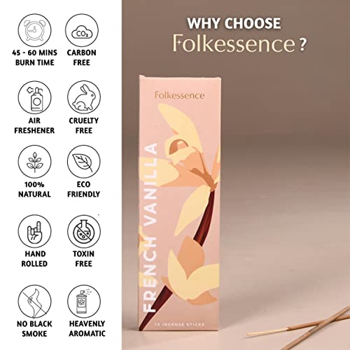 French Vanilla Incense Sticks - 75 Count, 8-Inch Natural Low-Smoke Aromatherapy