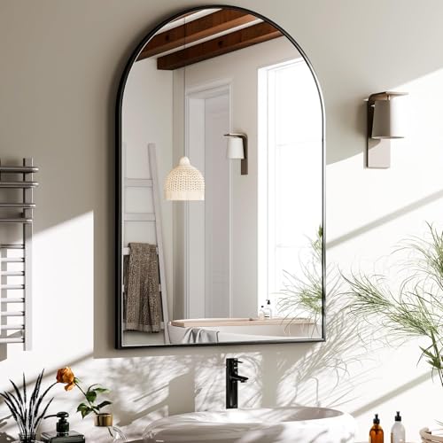 20"x30" Arched Wall Mirror - Black Aluminum Alloy Frame Bathroom Mirror