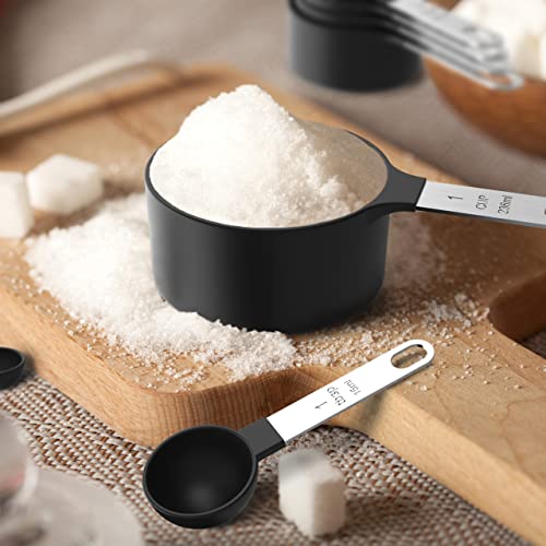 10-Piece Measuring Cups and Spoons Set with Stainless Steel Handles - Black