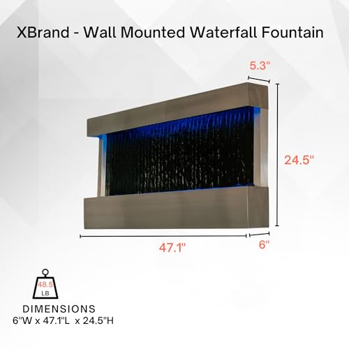 47-Inch Wall-Mounted Indoor Waterfall Fountain with LED Lights & Mirror
