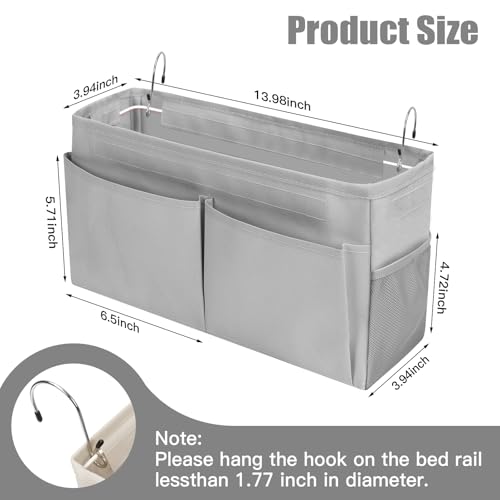 Bedside Caddy Organizer with Adjustable Hooks for Dorm, Crib and Bunk Bed