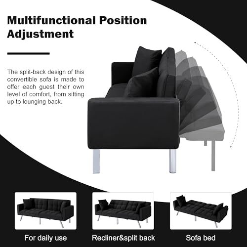 78-Inch Velvet Convertible Sofa Bed, Reclining Futon Couch for Living Room