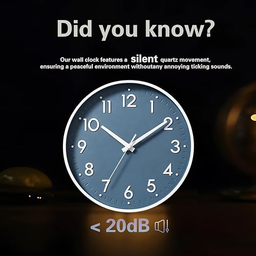 8 Inch Silent Wall Clock - Non-Ticking Analog Clock with 3D Easy-Read Digits