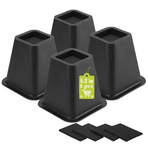 Heavy Duty 6 Inch Furniture Risers - 4 Pack Non-Slip Bed Lifts, Black