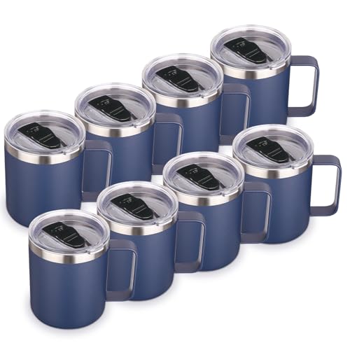 Volhoply 14oz Insulated Stainless Steel Coffee Mug with Lid - Navy, 8 Pack