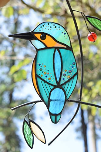 Kingfisher Stained Glass Suncatcher - Bluebird on Branch
