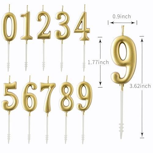 Gold Number Birthday Candles Set - 10 Pieces 0-9 Glitter Cake Toppers