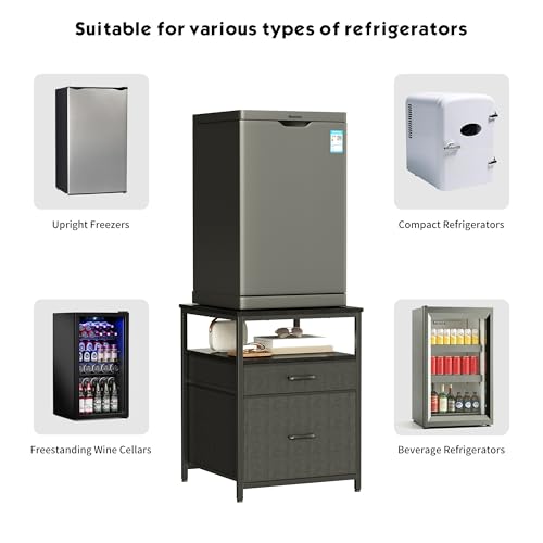Mini Fridge Stand with 3-Tier Storage and Fabric Drawers, 22-Inch Tabletop