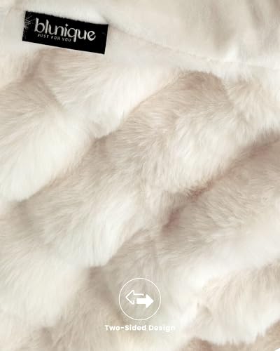 Ultra Soft Faux Fur Bubble Throw Blanket for Couch & Bed - 50x60 Cream White