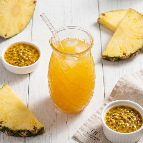 6-Pack Pineapple Drinking Glasses with Straws, 17 Oz Embossed Glassware