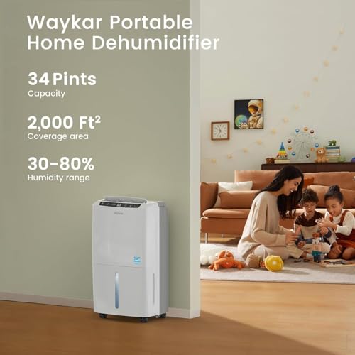 Energy Star 34-Pint Dehumidifier for Basement and Home with Auto Drainage