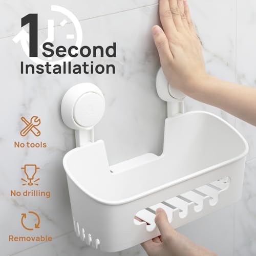 Suction Cup Shower Caddy Removable Bathroom Shelf Organizer White