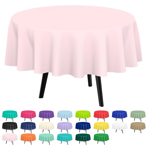 2-Pack 84-Inch Pink Round Disposable Plastic Tablecloths for Parties