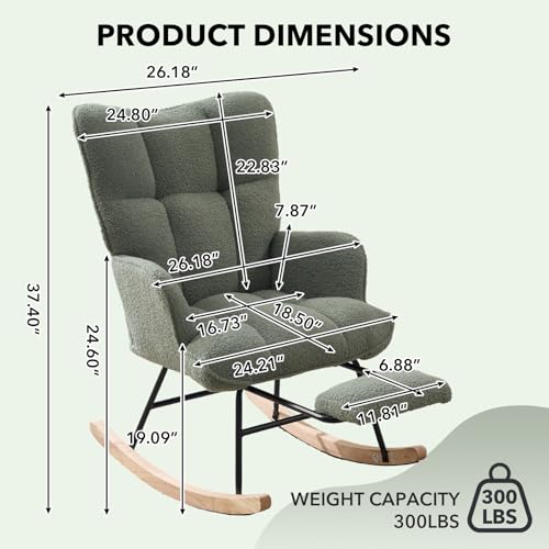 Teddy Fleece Nursery Glider Rocker with Adjustable Footrest and Side Pocket